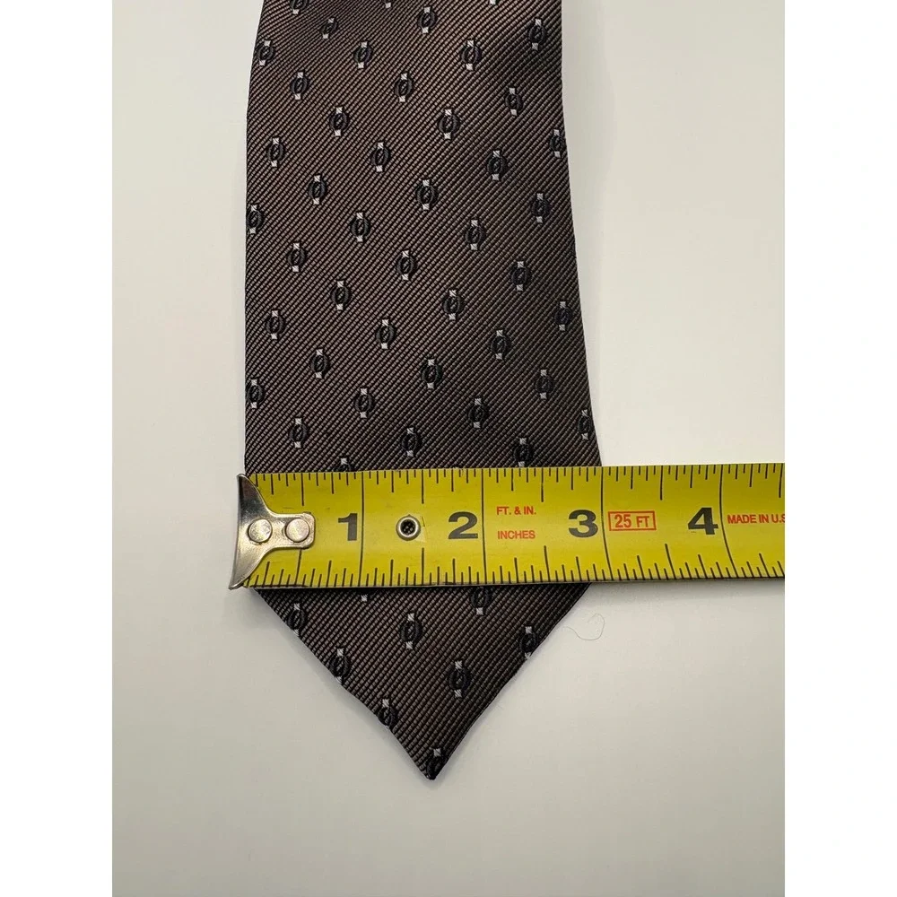 Michael Kors Mens Silk Necktie Brown Geometric Pattern Silk Tie 3.25 Inch Width